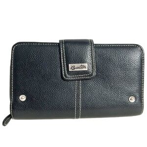 Vintage Buxton Black Pebble Leather Wallet Snap Closure Zip Coin Pocket Organize